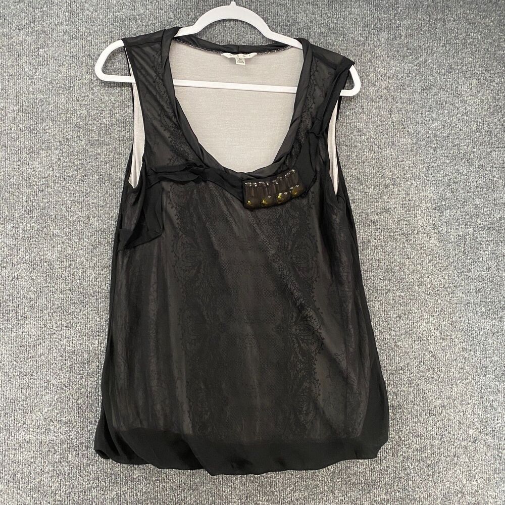 Cabi Top Womens M Black Sheer Mesh Scoop Neck Fairy Whimsigoth Romantic Classic